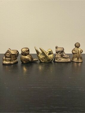 Lot Of 5 Vintage Brass Figurines Various Shapes And Sizes Brass Decor Unpolished